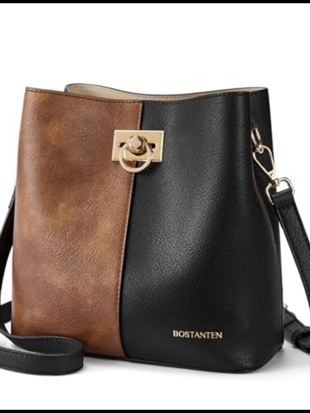 Vegan Leather Crossbody Bucket Bag with Multi Pockets